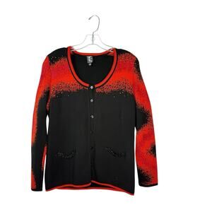 Tricot Chic Red Black Abstract Beaded Designer Made Italy Long Sleeve Sz 10 EUC